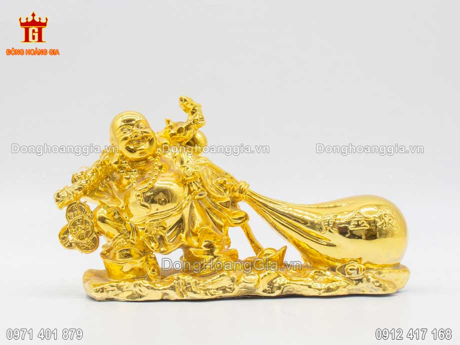 Pho tượng Phật Di Lặc kéo bao bằng đồng mạ vàng 24K